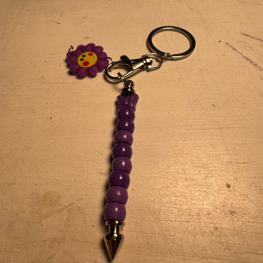 Purple flower keychain with purple pony beads
